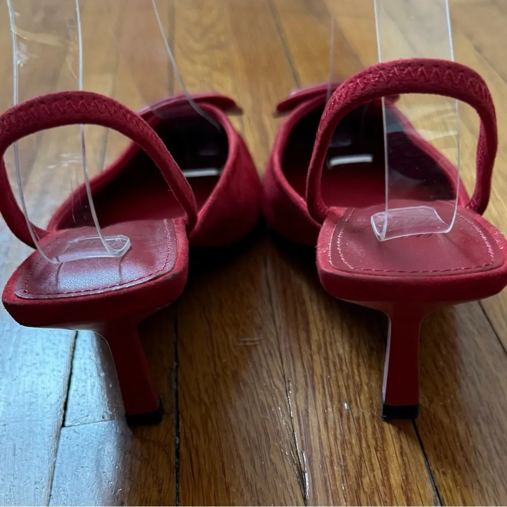 H&M Red Slingback Heels with Buckle, size 7 classic retro boho pointy toe office - Picture 8 of 11